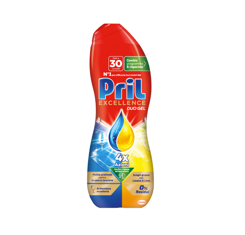 Pril Excellence Duo Gel, Geschirrspülgel, Fett auflösen, Zitrone & Lime, 540 ml