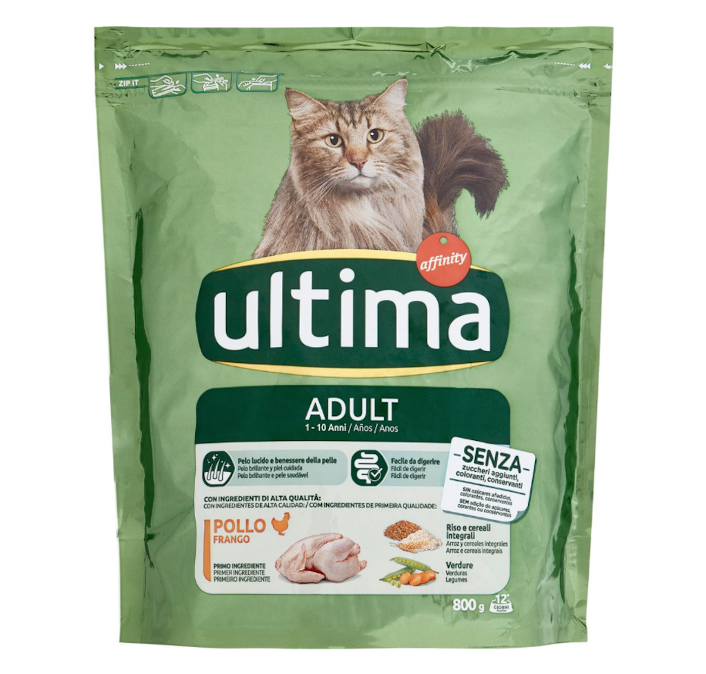 Ultima, Futter für ausgewachsene Katzen von 1 bis 10 Jahren, Huhn, 800 g