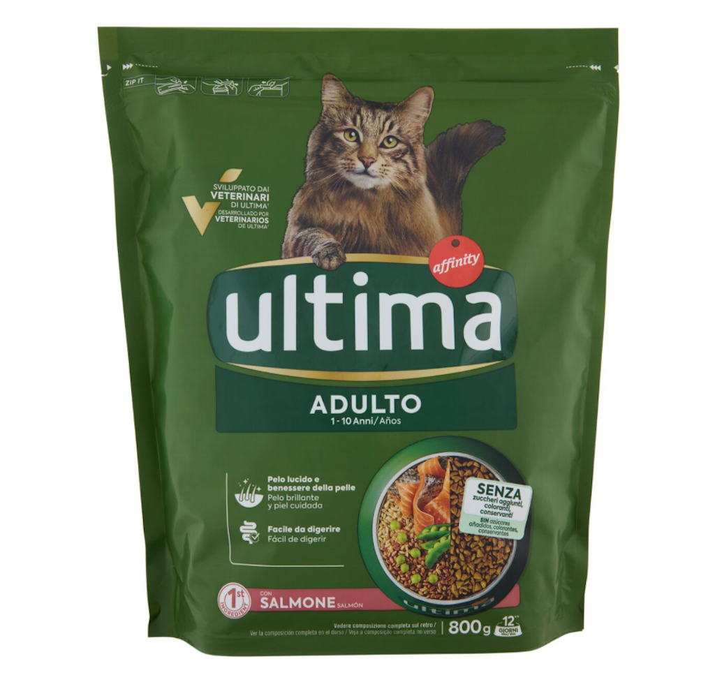 Ultima, Futter für ausgewachsene Katzen von 1 bis 10 Jahren, Lachs, 800 g