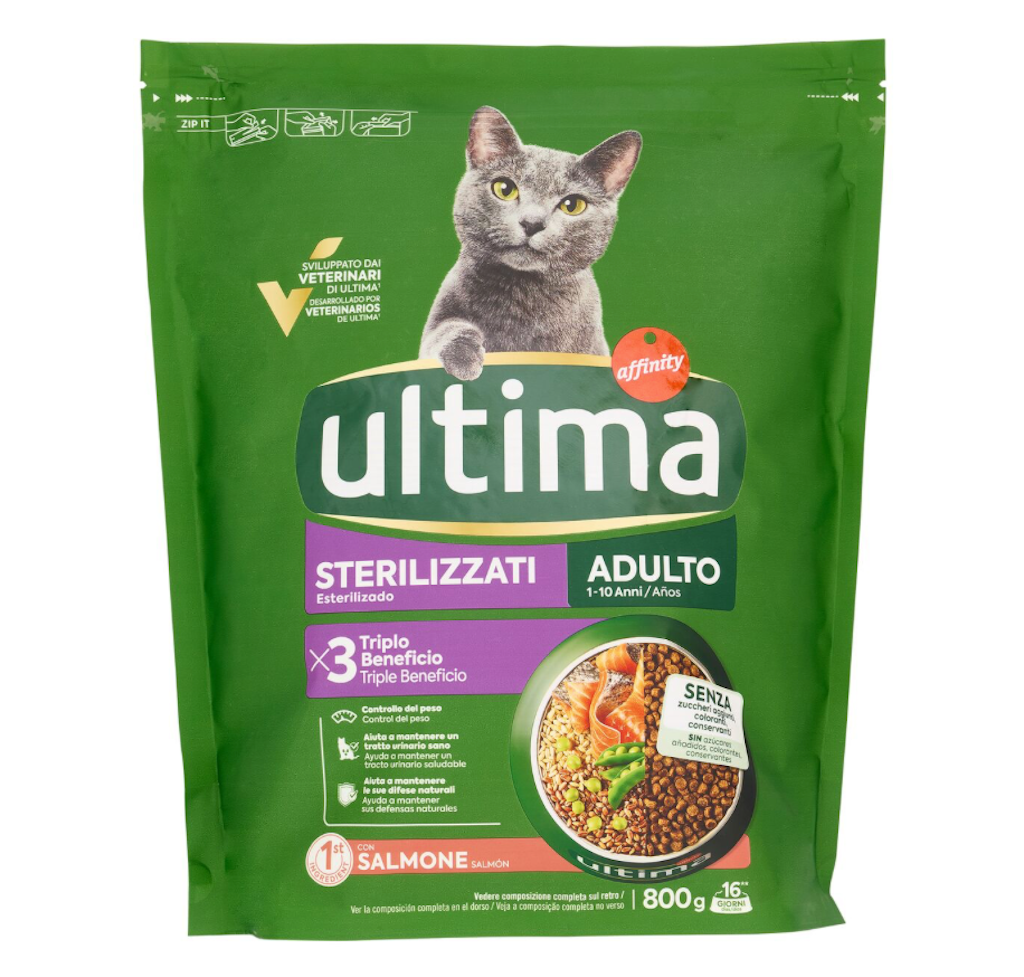 Ultima, Trockenfutter für sterilisierte Katzen mit Lachs, 800 gr.