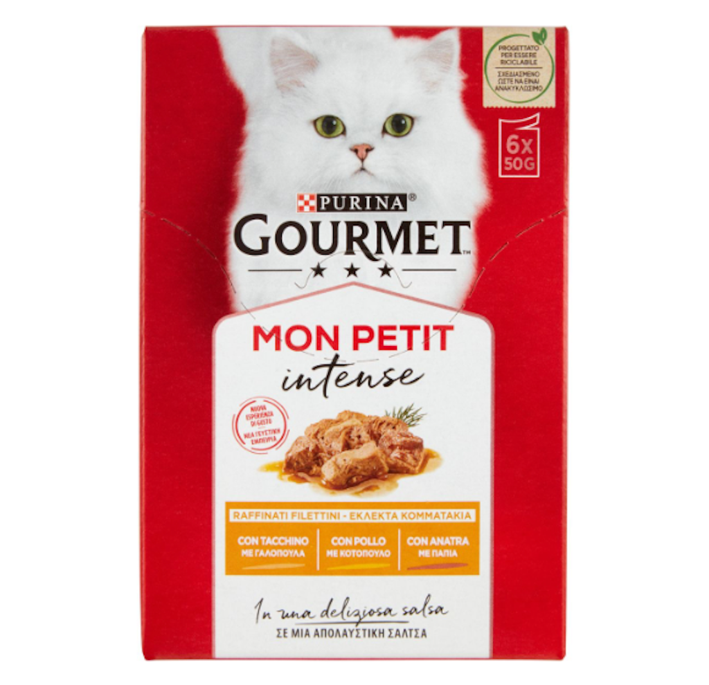 Purina, Gourmet Mon Petit Intense, mit Truthahn, Huhn und Ente, 6x50gr.