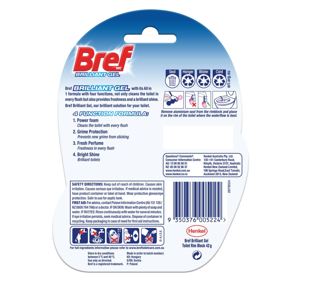 Bref, WC-Einhänger, Brilliant Gel Block Frühling Regen, 1 Stück