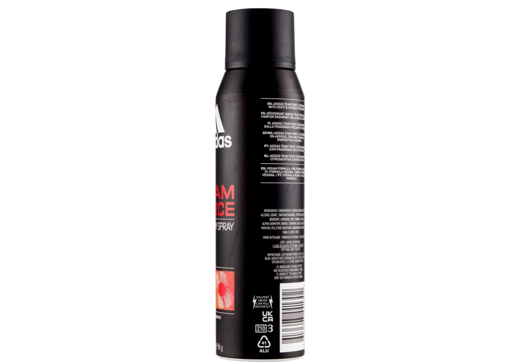 ADIDAS, Spray Deodorant, Team Force, 150ml