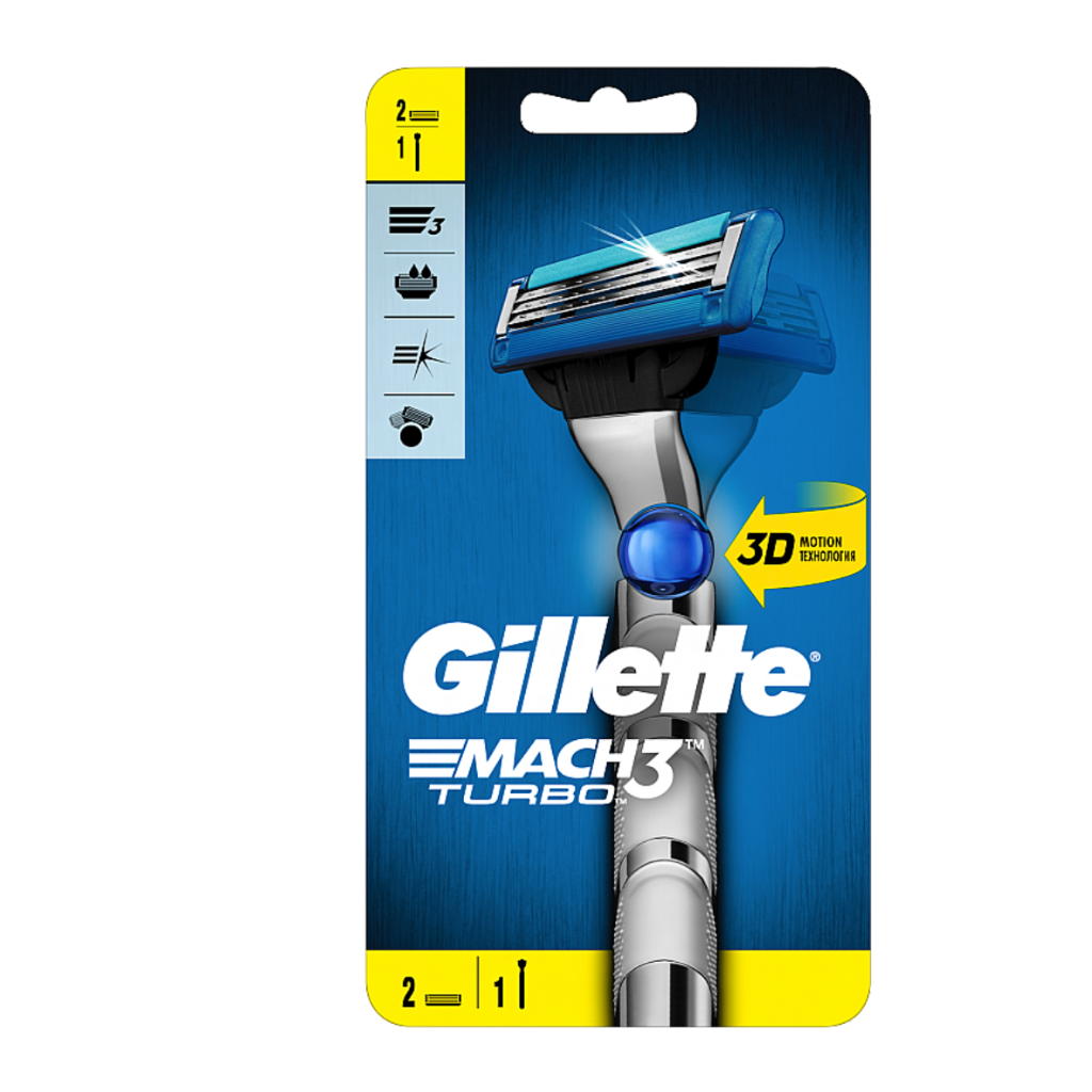 GILLETTE MACH 3, TURBO Rasierer mit 2 Ersatzklingen,