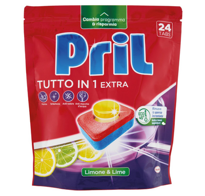 Pril, All-in 1 Extra, Geschirrspülertabs, Zitrone und Lime, 24 Stk.