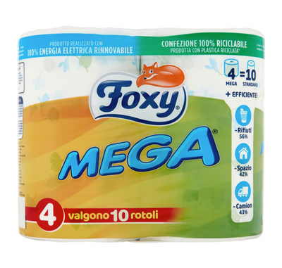 Foxy, Mega, Wc Papier, 2 Lagig, 4 Rollen