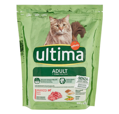 Ultima, Futter für ausgewachsene Katzen von 1 bis 10 Jahren, Rindfleisch, 800 g