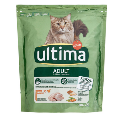 Ultima, Futter für ausgewachsene Katzen von 1 bis 10 Jahren, Huhn, 800 g