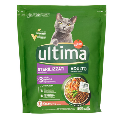 Ultima, Trockenfutter für sterilisierte Katzen mit Lachs, 800 gr.