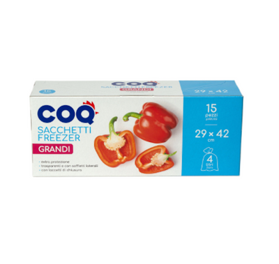 Coq, grosse Gefrierbeutel, 29 x 42 cm mit Verschlussbändern, 15 Stück