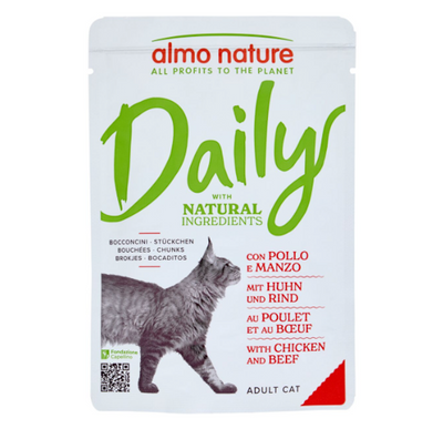 Almo Nature, Daily, Katzenhäppchen mit Huhn und Rind, 70gr.