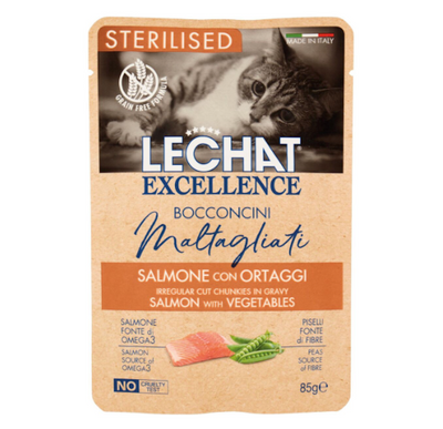 Monge, LeChat Excellence, Maltagliati-Häppchen mit Lachs und Gemüse, 85gr.