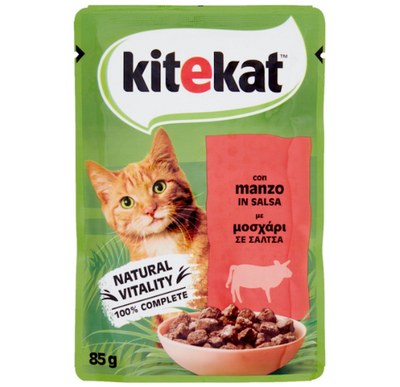 KiteKat, Nassfutter in Sauce, mit Rind, 85gr.