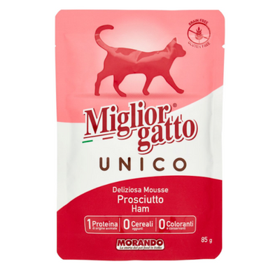 Miglior Gatto Unico, Nassfutter als Mousse, mit Schinken, 85gr.