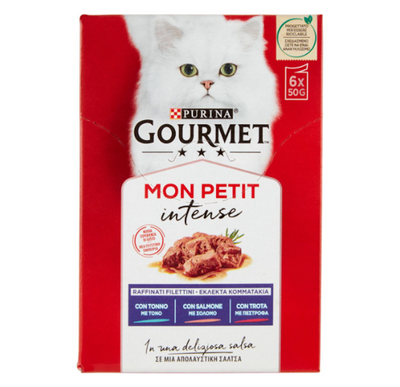 Purina, Gourmet Mon Petit Intense, mit Tuhnfisch, Lachs und Forelle , 6x50gr.