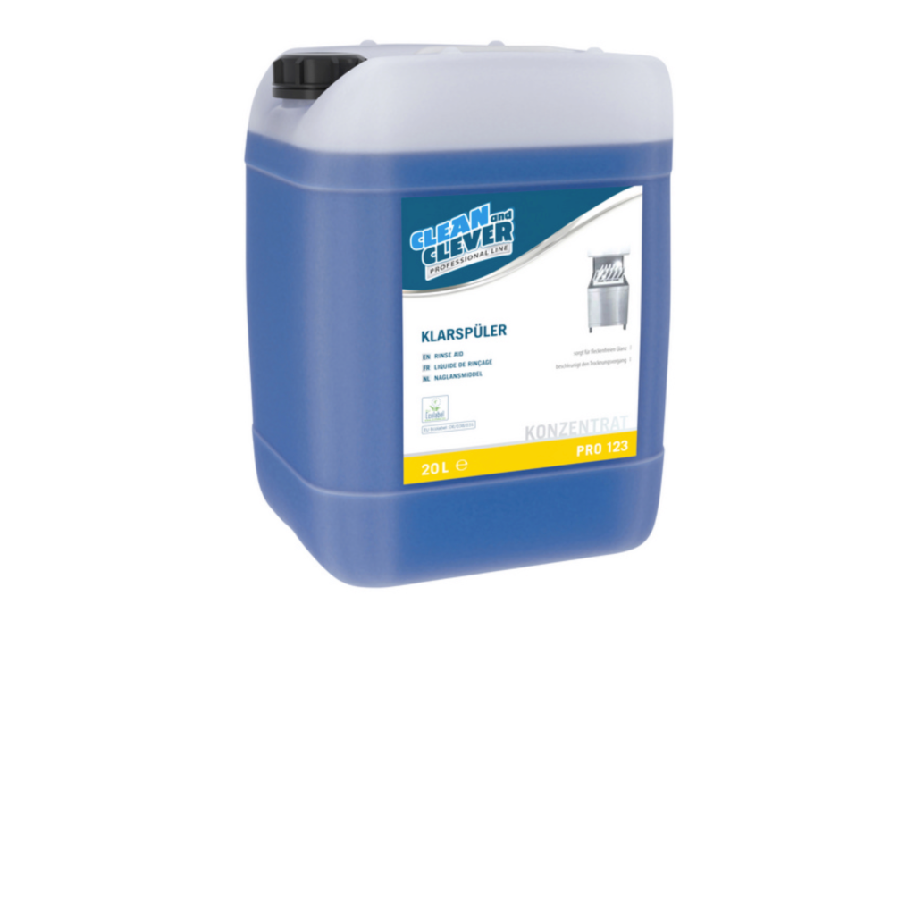 CLEAN and CLEVER Klarspüler PRO 123 blau, flüssig, pH: 1,7, umweltschonend, alkoholhaltig, 20 Liter, Konzentrat