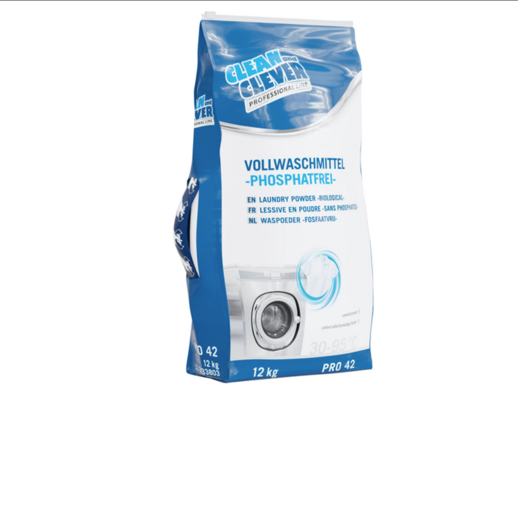 CLEAN and CLEVER Vollwaschmittel PRO 42, parfümiert, weiss, pulverförmig, pH: 10,5, phosphatfrei, 12 kg