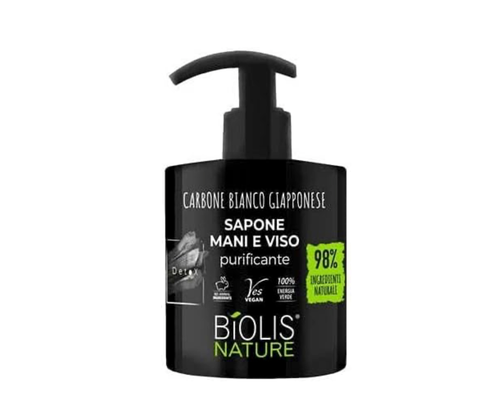 Biolis Nature, Cremige Seife für Hände und Gesicht mit japanischer weißer Kohle, 300 ml