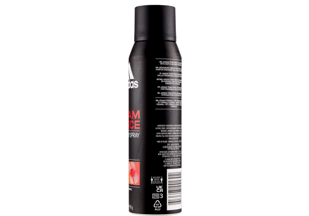 Adidas Spray Deodorant, Team Force, 150ml